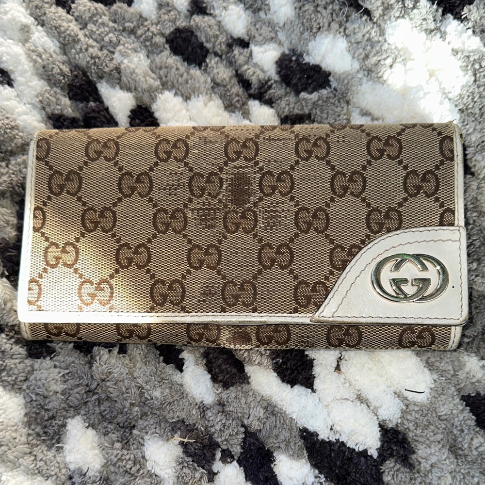 Gucci Brown and Cream monogram canvas and leather long Wallet